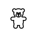 Teddy bear plush thin line icon. Outline symbol baby soft toy