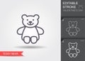 Teddy bear plush toy. Line icon with editable stroke with shadow