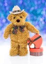 Teddy bear with Red heart shaped gift box Royalty Free Stock Photo