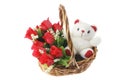 Teddy Bear and Red Roses in Basket