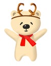 Teddy bear in a red scarf and tied deer horns