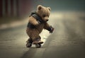 Teddy bear rides a skateboard. AI Generated