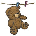 Teddy bear on rope sketch engraving vector