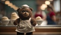 A Teddy Bear's Dream of Being a Happy Waitress. Generative AI