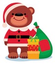 Teddy bear Santa Claus with Christmas gifts