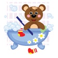 Teddy bear showering in bath