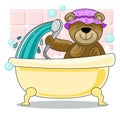 Teddy bear showering in bath