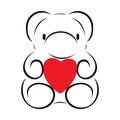 Teddy bear silhouette holding a heart drawn with swirling lines. Design for decor, congratulations, gift, surprise, album