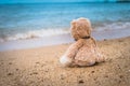Teddy bear sit alone at the seashore Royalty Free Stock Photo