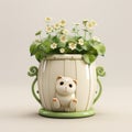 Handmade Glazed China Bunny Cat Flowerpot With Daisies