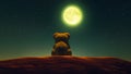 Teddy bear sitting under the moonlight alone