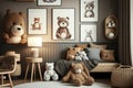 Teddy bear soft toy with interiorLuxury interior design with sofa,AI Generated. Royalty Free Stock Photo