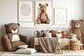 Teddy bear soft toy with interiorLuxury interior design with sofa,AI Generated. Royalty Free Stock Photo