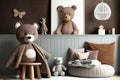 Teddy bear soft toy with interiorLuxury interior design with sofa,AI Generated. Royalty Free Stock Photo