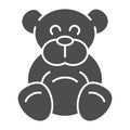 Teddy bear solid icon. Plush toy vector illustration isolated on white. Ted glyph style design, designed for web and app