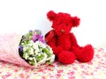 teddy bear and statice flower bouquet with printed fabric Royalty Free Stock Photo