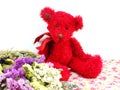 teddy bear and statice flower bouquet with printed fabric Royalty Free Stock Photo