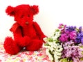 teddy bear and statice flower bouquet with printed fabric Royalty Free Stock Photo