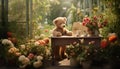 a teddy bear toy, contentedly perched on a park table