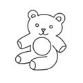 Teddy Bear toy Isolated on white background. Coloring book. Childhood doodle. Vector line illustration. Children`s design. Clip