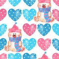 Teddy Bear toy. Seamless watercolor pattern Royalty Free Stock Photo