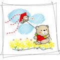 Teddy bear twin brothers playing with kite Royalty Free Stock Photo