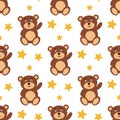 Teddy bear waves its paw seamless pattern