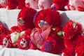 Saint Valentine teddy bears on a stall Royalty Free Stock Photo