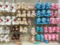 Teddy bears hanging in a store