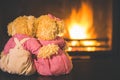 Teddy bears in  fireplace Royalty Free Stock Photo