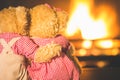 Teddy bears in  fireplace Royalty Free Stock Photo