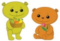 Teddy bears with fruits and flower