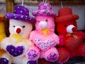 teddy bears hanging on street toy shop Royalty Free Stock Photo