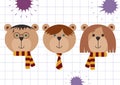 Teddy bears in Harry Potter, Ron Weasley and Hermione Granger disguise. Back to school vector illustration, flat style, checkered Royalty Free Stock Photo