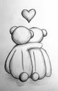 Teddy Bears Hugging Pencil Drawing