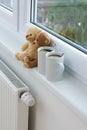 Teddy bears on radiator