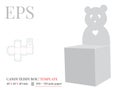 Gift Box Template, Vector with die cut / laser cut lines. Teddy Bear Candy Box. White, blank, clear, isolated Candy Box mock up