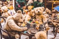 Teddy brown bears have a good time and eat ice cream, play the guitar. Exhibition of toys. Party on New Years. Statement.