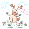 Teddy deer love - cartoon funny illustration.