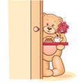 Teddy holding a breakfast tray with flowers