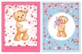 Valentine Furry Bear with Flower and Letter Vector