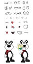 Teddy panda bear cartoon emotions set flowers