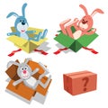 Teddy rabbits in gift boxes