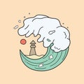 tee design with wave and lighthouse vector, t-Shirt Design, flat design Royalty Free Stock Photo