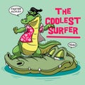 Cool crocodile funny alligator surfing mom illustration wall art t shirt graphic design