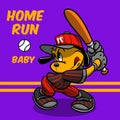 Home run illustration Cute cartoon dog character playing baseball funny wall art t shirt graphic design