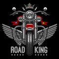 Motorcycle front view illustration biker quotes slogans wallpaper king style crown bike t-shirt graphic art sticker print design Royalty Free Stock Photo