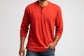 tee shirt sleeve Henley shirts isolated on a transparent background.