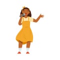 Teen African American Girl Standing and Singing with Microphone Performing on Stage Vector Illustration
