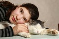 Teen beautiful girl hug cat Royalty Free Stock Photo